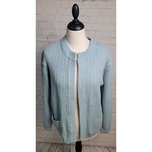 Vintage Merville Fashions Baby Blue Open Front Sweater Cardigan Sz Lg Grannycore
